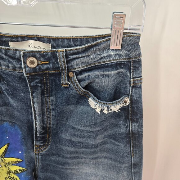 Kancan Blue Sun Moon Painted Distressed Raw Edge Jeans Waist 24 Size 1 - Picture 3 of 15